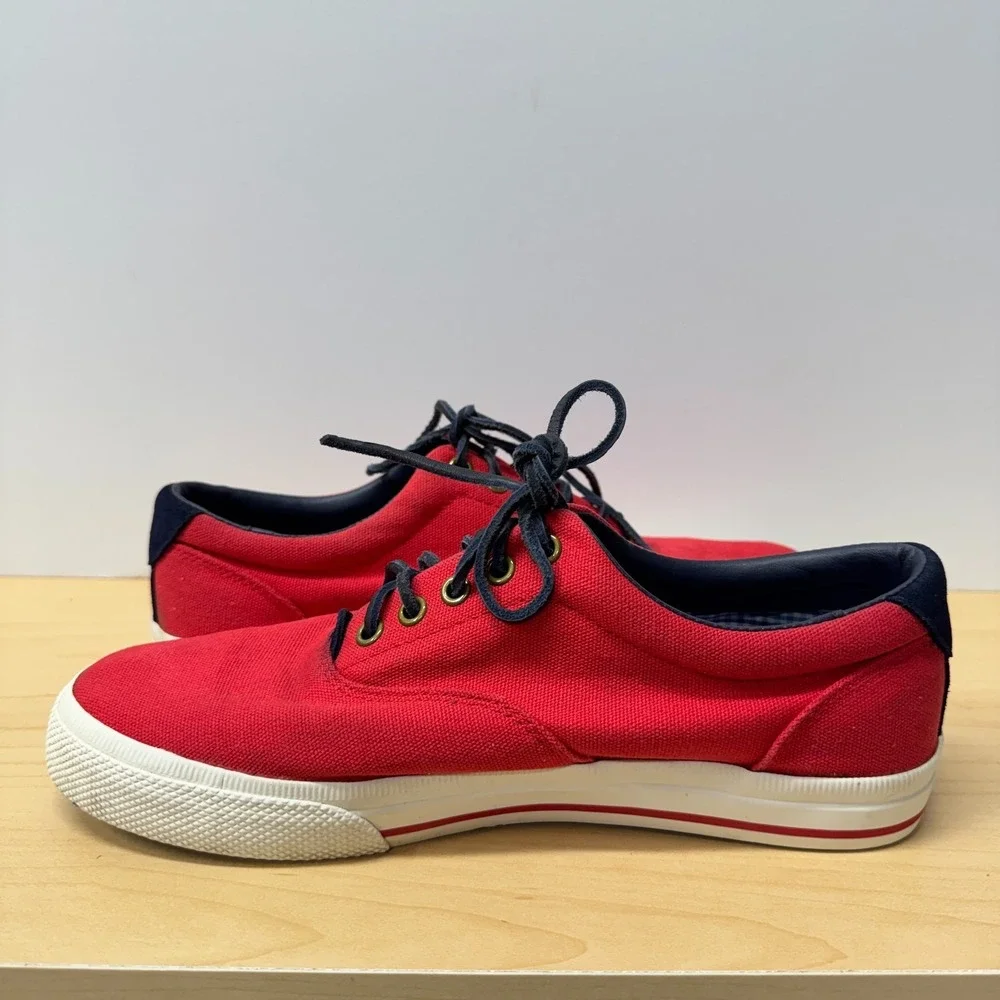 Polo Ralph Lauren Vaughn Men's 8D Red Canvas Leather Low Top Boat Shoes Sneakers